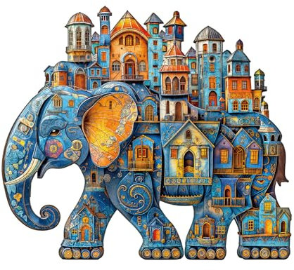 Wooden Puzzles for Adults, 250pcs Wood House Elephant Puzzle, Unique Animal Shape Puzzles with Wood Box, 34 * 29.8cm Wooden Puzzle for Family Game and Birthday Gifts for Friend