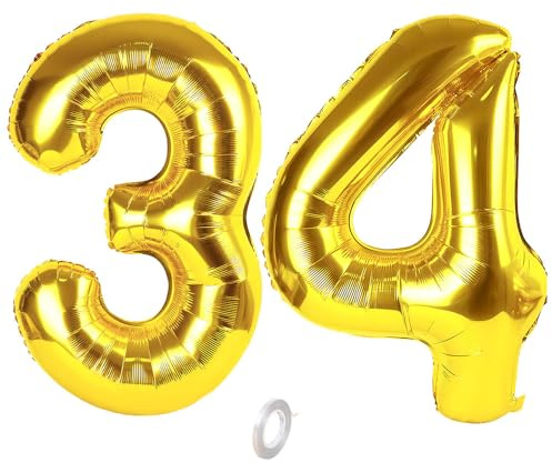 Balorise 40 Pouces Aluminium Ballon Géant Or Chiffre 34/43, Gonflable Hélium, Grand Numéro 0-9, 10-100 (101cm), Décoration de Doré Foil Ballons pour Fête d'anniversaire et Mariage