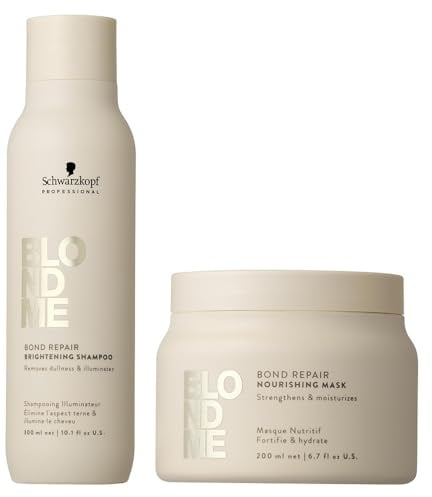 Schwarzkopf Professional Blondme – Routine feines Haar – Bond Repair Nourishing Mask reparierende Haarmaske + Bond Repair Brightening Shampoo gegen Umweltverschmutzung 300 ml – Duo