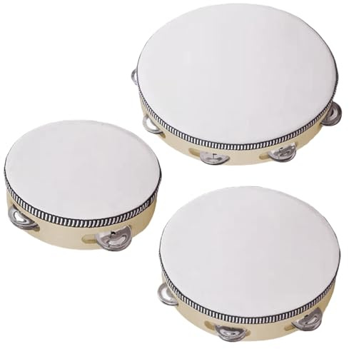 Tamburin Instrument Handgehaltene Schellentrommel Mit Schellen Dreier-Set | Holz Perkussionsinstrumente Für Kinder Festival Tanz Hochzeit Auftritt