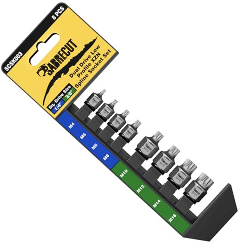 SabreCut 8pcs SCSK003 M4-M16 Ultra-Low Profile XZN Spline Socket Set | Drop forged, heat treated S2 impact steel provides high torque durability in an ultra low profile socket design