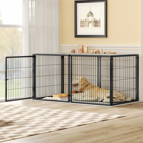 Modulare Hundebox 160x80x80 cm, Flexibler Hundekäfig mit Sicherheitsdeckel & Verstellbarer Tür, rostschutz Stahl, PVC-Auflage, Stabiler Hunde-Käfig in Schwarz