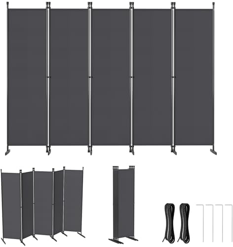 Froadp Paravent Raumteiler 5 Teilig Faltbarer Raumtrenner 250x180cm Flexible Stellwand Sichtschutz mit Erdnägeln und Seilen Freistehend Trennwand für Wohnzimmer Büros Garten Balkon, Dunkelgrau