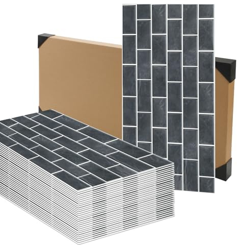 Anttyscar 10PCS Tile Sticker, Black Brick Self Adhesive Stick on Tiles Transfer Sticker for Bathroom Kitchen, Splashback, Peel and Stick Wall Tiles Sticker