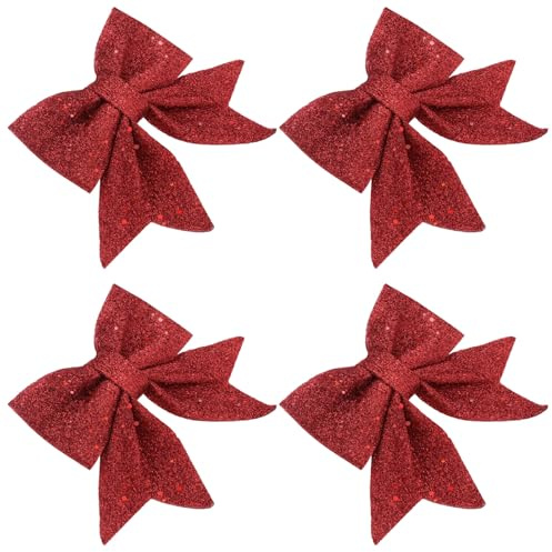 iplusmile Goldene Christbaumschleifen 4 Stück 12 X 15cm zum Aufhängen für Weihnachtsbaumdeko und Geschenkverpackungen Weihnachtsschmuck