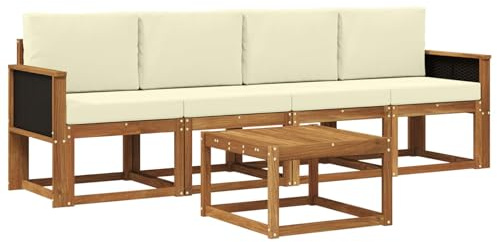 vidaXL Outdoor-Sofagarnitur mit Kissen 4 pcs Natur und Creme, Garten, modernes Outdoor-Sofa, gemütliche Lounge-Sitzgruppe für Terrasse
