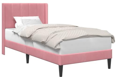 vidaXL Bettrahmen mit Kopfteil Rosa 100 x 200 cm Samt, Modernes Bettgestell, rechteckiges Design, strapazierfähiger Velvetbezug, Elegante Schlaflösungen