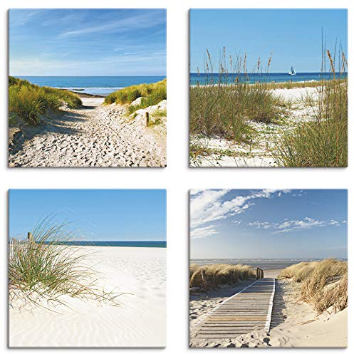 ARTLAND Wanddeko Strandbilder Leinwand Bilder Set 4 tlg. je 20x20 cm Quadratisch Wandbilder Landschaft Strand Sand Düne S6MI