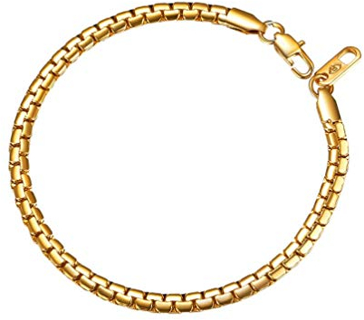 PROSTEEL Herren Armband 4mm breit massiv Ankerkette Armband 18k vergoldet 22cm Erbskette Gliederkette Biker Punk Rock Armschmuck, Gold