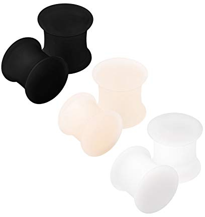KJM FASHION 6 Stk Silikon Schwarz Hautfarbe Weiß 8mm 0g Double Flared Ohrschmuck Stab Plugs Ohr Stecker Dehnen Gauges Piercing Schmuck 2811