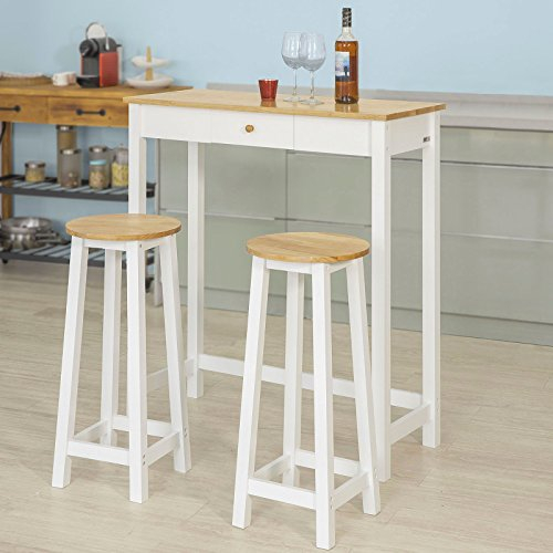 SoBuy Breakfast Bar Table and Stools Set 3-Piece Kitchen Dining Set with High Table & 2 Stools Space Saving Compact Bar Table for Small Kitchens and Flats FWT50-WN