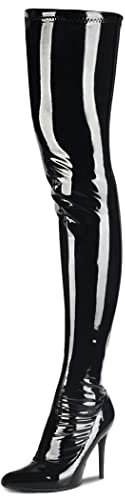 CAMSSOO Women's Patent Leather PU Thigh High Boots Pointy Toe Side Zippe Fashion Comfy Sexy Stiletto High Heel Over The Knee Boots Black Patent Leather PU Size US8.5 EU40