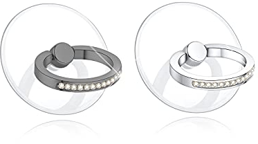 lenoup Transparenter Funkeln Runden Handy Ring Smartphone Fingerhalterung,360 Drehung Klar Glitzer Handyringhalterung Finger mit Künstliche Diamant Bling Handy Ringhalter(Silber, Schwarz)