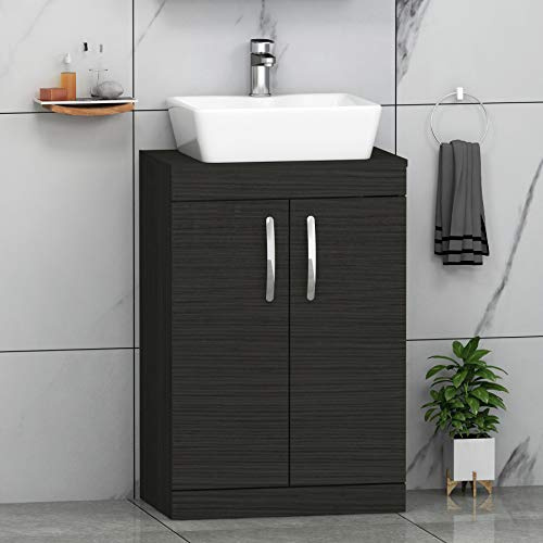 Royal Bathrooms 500mm Floor Standing Vanity Unit 2 Door Hale Black & Countertop Basin - Cube