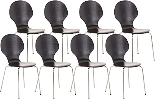 CLP 8 x Stapelstuhl Diego I Ergonomischer Konferenzstuhl Mit Holzsitz Und Metallgestell I Stapelbarer Stuhl Mit Pflegeleichter Sitzfläche, Farbe:schwarz