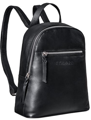 STILORD Amira Kleiner Rucksack Frauen Leder Daypack Rucksackhandtasche Lederrucksack für iPad und DIN A5 Dokumente Cityrucksack Damen für Ausgehen Reisen Shopping Farbe:schwarz