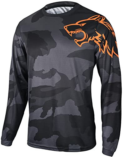 Herren-Mountainbike-Hemd, langärmelig, MTB, Offroad-Motocross-Trikot, schnell trocknend und feuchtigkeitsableitend, Camouflage / Schwarz, 3X-Groß