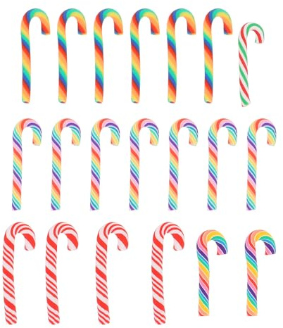 EXCEART Polymer Clay Candy Cane Charms 20Pcs Mini Christmas Candy Lollipops Hanging Decorations for Xmas Tree Craft Diy Holiday Ornaments Assorted Colors