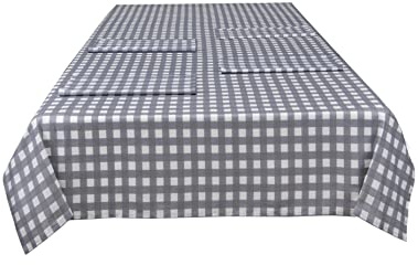 Sleepdown Dekorative Tischdecke mit Vichy-Motiv, 100% Baumwolle, Halbpanama, für Esstisch, strapazierfähig, schmutzabweisend, Grau – 137 cm x 229 cm