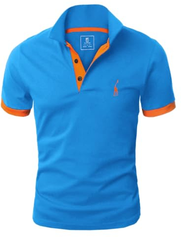 GLESTORE Kurzarm Poloshirt Herren T Shirt Männer Hemd Herren T-Shirt Sommer Polo Shirt Blau&Orange XL