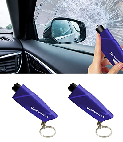 YONGMING Brise Vitre Coupe Ceinture, Marteau de Sauvetage et coupeur de Ceinture de sécurité, Porte-clés Outil de Sauvetage, 2 pièces