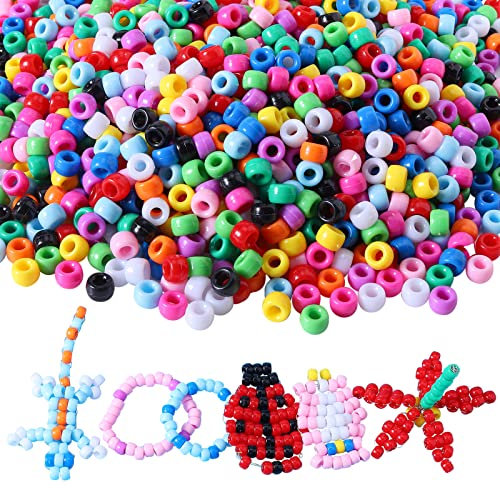 Colle 1900pcs Pony Beads, 6x9mm Small Hair Beads for Bracelet Making, Jewelry Making, DIY Crafts, Key Chains, Necklace Earrings