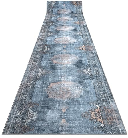 rugsx Läufer Antirutsch Lotus Rosette 47050 Grau - Waschbar - 60x130 cm- Rutschfester Teppich für Flur & Küche