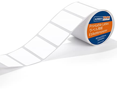 ADHES (40mm*20mm) Klebe Etiketten Rolle, Beschreibbar Thermodirekt-Etiketten, Thermo Etiketten Weiß, Selbstklebend Adressaufkleber, Kompatibel Mit Desktop Thermo-Etikettendrucker, 320 Stück Je Rolle