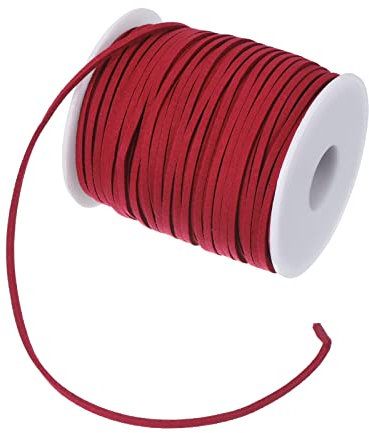 PATIKIL Suede Cord with Roll Spool 3mm 50 Yard, Flat Faux Leather Lace for Necklace Bracelet Jewelry Making Beading DIY Crafts, Red