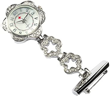 TopHomer Krankenschwester Taschenuhr Arzt Taschenuhr Tragbare Hängeuhr Ansteckbrosche Taschenuhr Blumenförmige Uhr Damen Herren Outdoor Uhren Geschenk(Silber)