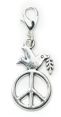 Miniblings Friedenstaube Charm Anhänger Taube Peace Zeichen Friede Vogel silber - Handmade Modeschmuck I Kettenanhänger versilbert | Bettelanhänger Bettelarmband | Anhänger für Armband