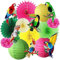 Party Deko Tropical Tukan Papagei Deko Geburtstag Hängende Vögel Deko Sommerparty Garten Papierlaternen Grün Rosa Papierfächer Gelb für Tiki Hawaii Luau Tropische Party Gartenparty