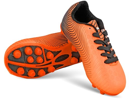VIZARI Stealth FG Football Boots – Firm Ground Football Shoes for Boys & Girls – Durable Kids Soccer Trainers for Outdoor Training & Match Play Orange Black