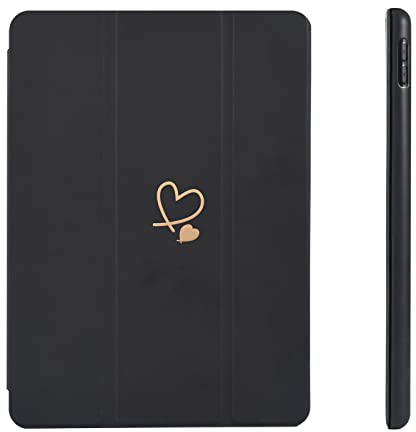 Fycyko Coque Compatible avec iPad 10,2 Pouces (Modèle 2021/2020/2019, 9ème/8ème/7ème Génération), Housse Étui avec Veille/Réveil Automatique, Femmes Motif Coeur Étui pour iPad 10,2 Case - Noir