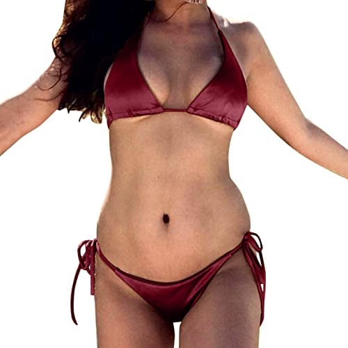 YOGALULU Tankini GefüTterte Cups Push Up Bikini Zum SchnüRen BüGel Bikini Triangel Bademode Damen Auf Rechnung Damen Bikini Mit Panty Bikini Mit Knotendetail Bikini Oberteil Rot Push Up