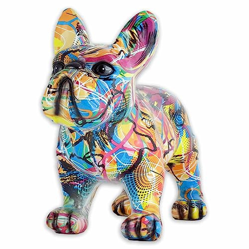 MONKIMAU Französische Bulldoggen Figur mit Strichmuster - Deko Statue Skulptur Wohnaccessoires für Tierliebhaber