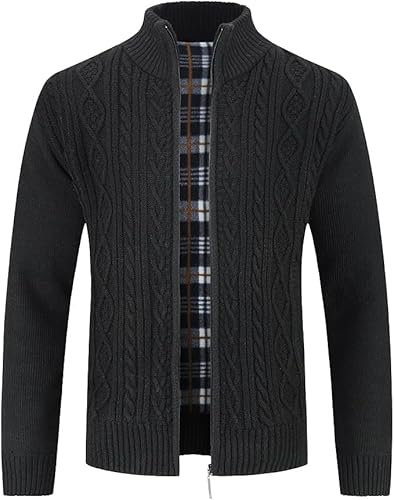 MATINEE Mens Fleece Thermal Fleece Lined Sweater Cardigans (UK, Alpha, L, Regular, Regular, Black)