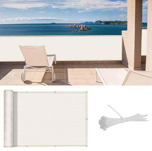 LOVE STORY Écran de Confidentialité pour Balcon 100x400cm avec Tissu HDPE,(Crème) Couverture de Balcon pour l'ombre, Écran Protecteur de Clôture avec œillets, Protection UV pour Jardin Extérieur