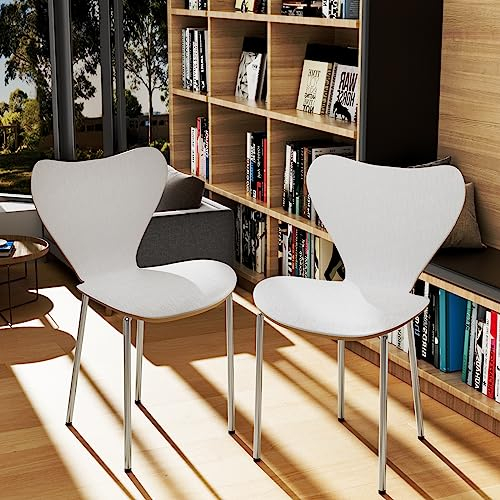 Rcynview Juego de 2 Sillas de Comedor Modernas con Respaldo de Plástico, Silla Comedor Nordica Silla Blanca Sillas Ocios, Sillas de Salón con Patas Metálicas para Cocina/Salón/Restaurante