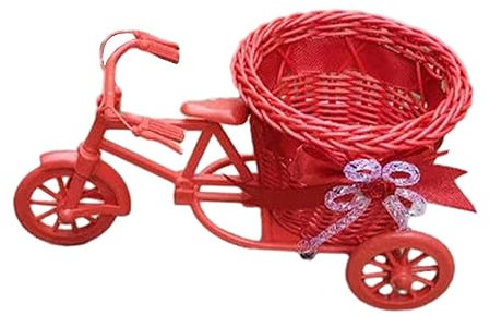 Folpus Bicycle Artificial Flower Basket Flower Stand Tricycle Planter Decoration Ornament for Party, Red
