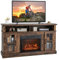 COSTWAY Electric Fireplace Insert TV Stand, Entertainment Center Console Table with 3-level Flame Overheat Protection Fireplace Heater & Remote Control (Brown, 23” Fireplace,148x40x82cm for 65” TV)