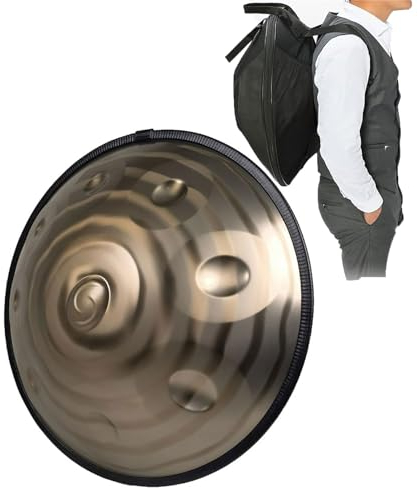 Harmonic Handpan Drum in d-Dur 12 Töne, Harmonische Percussion 58cm Stahl mit weicher Handpan Tasche für Klangheilung, persönliche Meditation,Silber,440Hz