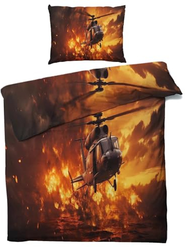 QEODAH Winter Bettwäsche 135x200 Hubschrauber - Militär Flugzeug Bettbezug 135 x 200 2er Set - Wendebettwäsche & Kissenbezug - Weiche Mikrofaser Bettwäsche-Sets mit Reißverschluss