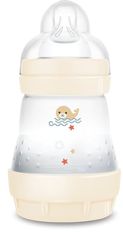 MAM Biberon Easy Start 160 ml, Biberon anticolica per allattamento misto che riduce le bolle d'aria e il rischio di coliche, Accessori neonati autosterilizzanti e con tettarella misura 1, Neutro
