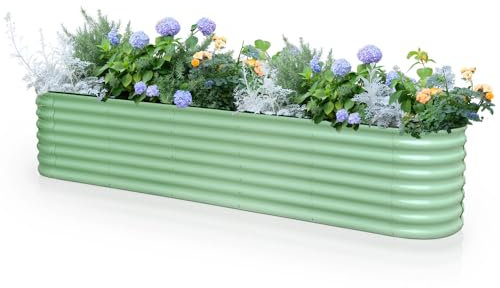 Byhagern Raised Garden Beds Outdoor, Anti-Rust Coating Planter Box with Safety Edging, Raised Garden Beds for Vegetables, Flowers, Herbs (Green)……