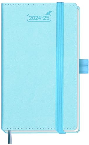 BEZEND 18-Monate Taschenkalender 2024 2025 Klein Terminplaner A6 PU-Leder Hardcover Kalender [Himmelblau] Wochenplaner Juli 24-Dez 25 Buchkalender mit Stifthalter