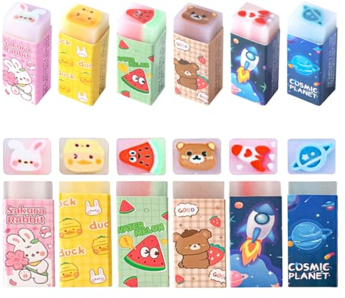Radiergummi Set 6 Stück für Kinder, Radiergummi mit Muster Fun Radiergummi mit Intarsien für Schule Zuhause, Büro Radiergummis Schulbedarf Schreibwaren Radiergummi für Geschenke für Kinder Studenten