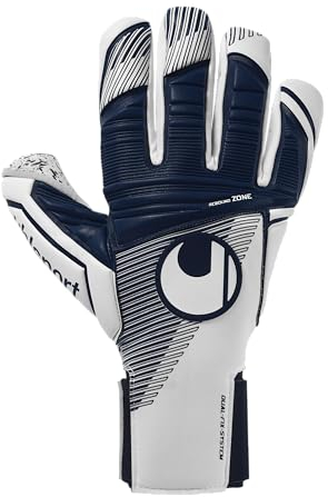 uhlsport Supergrip+ HN, Kinder und Erwachsene Torwarthandschuhe, Blanc/bleu Marine, 8 -