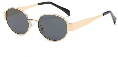 WDZAYXC Retro oval Metall modische Sonnenbrille für Damen Herren, UV-Schutz(Gold/Schwarz)