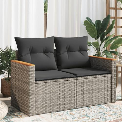 Tidyard Gartensofa 2-Sitzer mit Kissen Gartensofa Gartenmöbel Sofa Sonnenliege Gartenliege Sofa Balkonmöbel Gartenbett Lounge Gartenmöbel Liege Terrasse Garten Grau Poly Rattan
